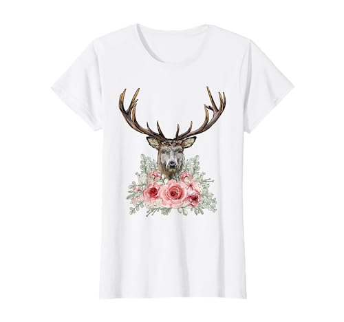 Hirsch Blumen Trachtenshirt Dirndl Ersatz Frauen T-Shirt von Trachtenshirt Damen Tracht Trachtenhemd