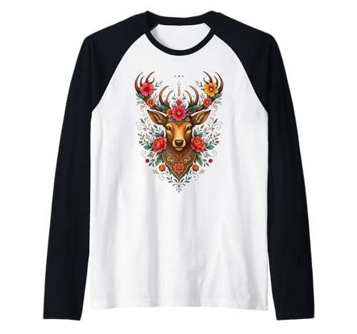 traditionell Oktoberfest Damen fahrt Dirndl Deer Cute floral Raglan von Wiesn Trachtenshirt Traditionell Oktoberfest Damen