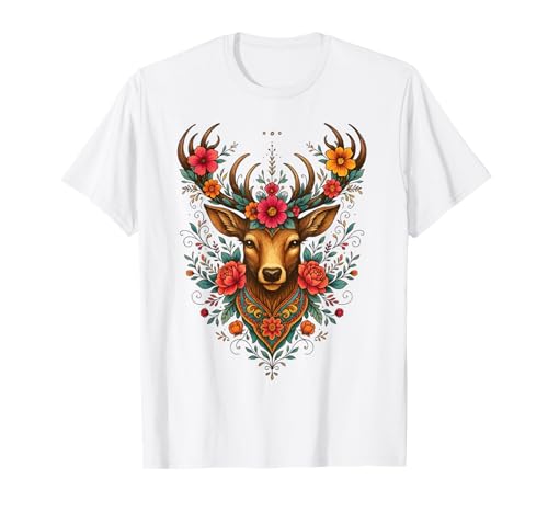 traditionell Oktoberfest Damen fahrt Dirndl Deer Cute floral T-Shirt von Wiesn Trachtenshirt Traditionell Oktoberfest Damen