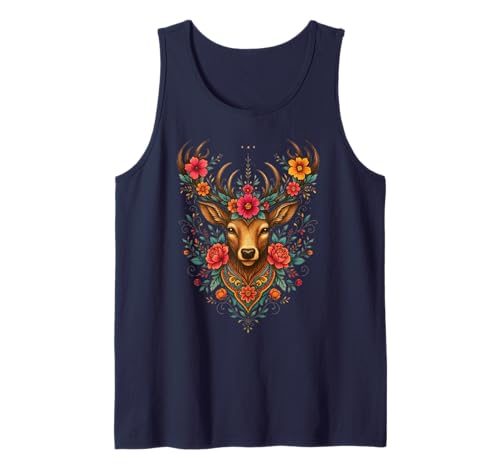 traditionell Oktoberfest Damen fahrt Dirndl Deer Cute floral Tank Top von Wiesn Trachtenshirt Traditionell Oktoberfest Damen