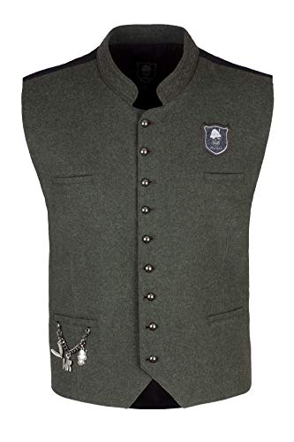 Wiesnrocker, Moderne Trachtenweste für Herren in Khaki/Schwarz, Gilet mit Charivari, Größe S bis XXXL (XXL, Khaki/Schwarz) von Wiesnrocker