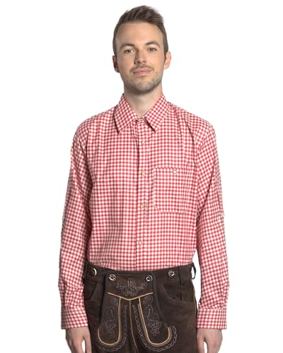 Wiesnstern - Trachtenhemd MAX Rot | Klassisches Herrenhemd im Trachtenstil | Perfekt für Oktoberfest | Langarm Hemd | Regular Fit (DE/NL/SE/PL, Alphanumerisch, L, Regular, Regular, Rot) von Wiesnstern