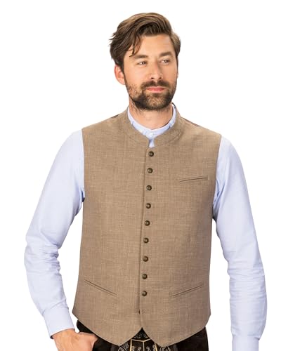 Wiesnstern Trachtenweste Soft Taupe – Robuste & hochwertige Trachtenweste für Herren, perfekt für das Oktoberfest – Optimale Passform von Wiesnstern