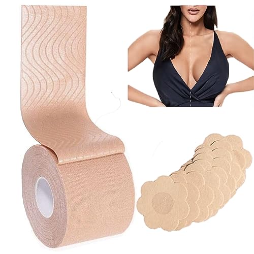 Wieysdoo Brust Boob Tape BH Lift Up Selbstklebendes Push-Up-Band Brustpasteten mit 5 Paar Brustwarzenabdeckungen DIY Lift Tape für A-E Cups Beige von Wieysdoo