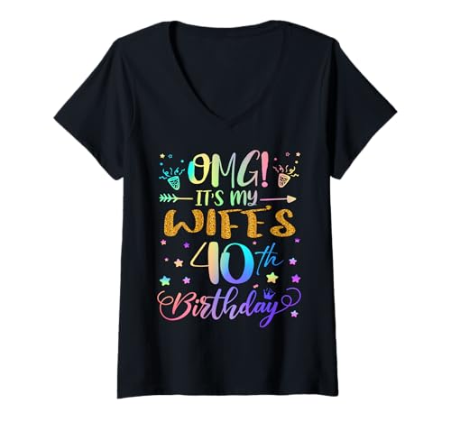 Damen OMG Es ist der 40. Geburtstag meiner Frau Sweet 40 Jahre alt T-Shirt mit V-Ausschnitt Damen OMG Es ist der 40. Geburtstag meiner Frau Sweet 40 Jahre alt T-Shirt mit V-Ausschnitt von Wife 40th Bday Tie Dye Husband