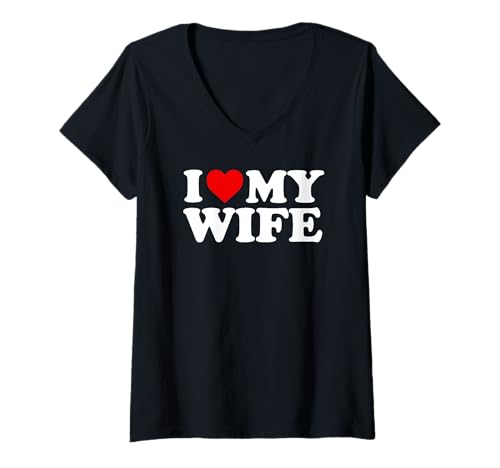 Damen I Love My Wife - Red Heart T-Shirt mit V-Ausschnitt Damen I Love My Wife - Red Heart T-Shirt mit V-Ausschnitt von Wife HQ
