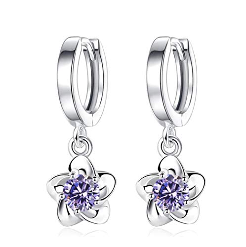 1 Paar Damen Mädchen ohrringe silber 925, Creolen mit Zirkonia Blumen Pflaumenblüte Anhänger Hoop,für Frau/Freundin/Tochter (Lila) von Lupsty