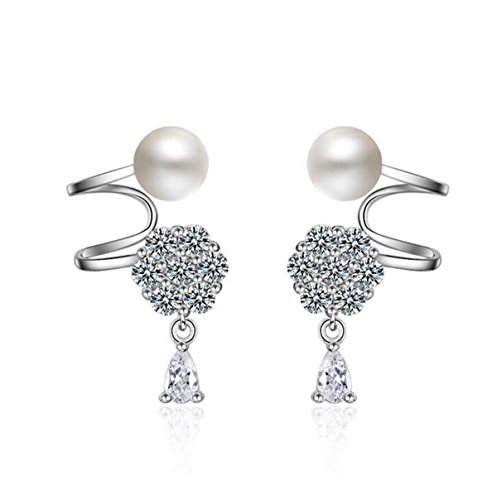 1 Paar Ohrclips Damen Mädchen 925 Silber Zirkonia Perlen Antiallergisch Einfache Ohrringe tragbar ohne Ohrlöcher, Zirkonia von Wiftly