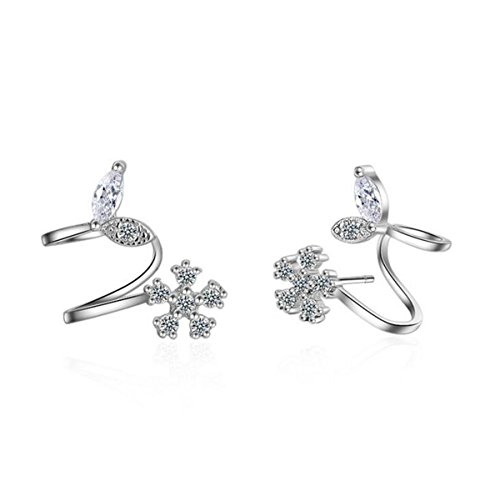 1 Paar Ohrclips Damen mädchen 925er Sterling Sliber mit Bling-Zirkonia Schneeflocken Blumen antiallergische Einfachheit Ohne Ohrloch Ohrringe von Wiftly