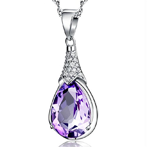 Damen Amethyst Wassertropfen Anhänger-Halskette 925 Sterling Silber Halskette Kette,Kettenlänge 45cm mit Geschenketui von Wiftly