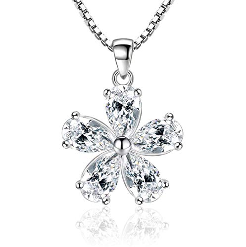 Damen Halskette 925 Sterling Silber Blume Anhänger Zirkonia 45CM Kettenlänge Geschenk für Damen von Wiftly