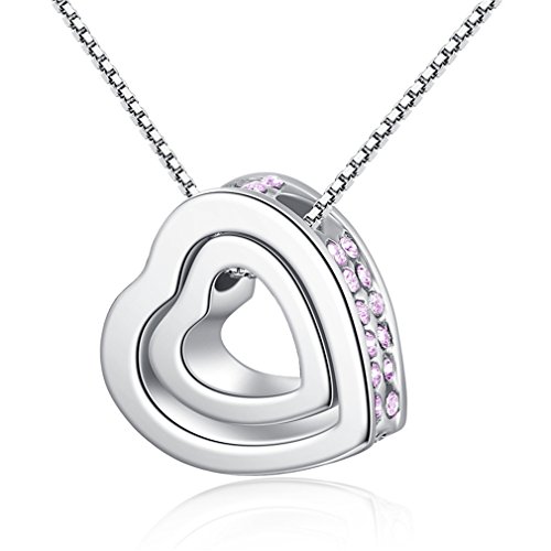 Damen Kette 925 Sterling Silber Doppel liebe Herzen Halskette Love You Forever für mit 45cm sterling Silber kette Schmuck Allergiefrei (Hellviolett) von Wiftly