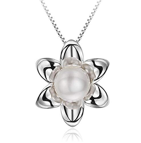 Damen Kette 925 Sterling Silber mit Anhänger Sonnenblume Süßwasserzuchtperle von Wiftly