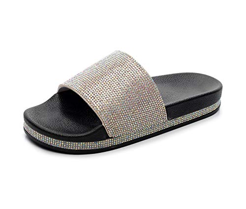 Damen Mädchen Sandalen Sommer Hausschuhe Flip Flops Mode Flache mit Strass Glitzer für Frauen Sommer Casual Strand Sandale Flache Indoor Outdoor Schuhe Badeschlappen (Schwarz-A, Numeric_40) von Wiftly