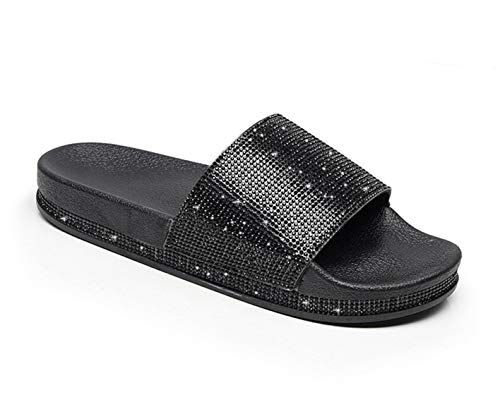 Damen Mädchen Sandalen Sommer Hausschuhe Flip Flops Mode Flache mit Strass Glitzer für Frauen Sommer Casual Strand Sandale Flache Indoor Outdoor Schuhe Badeschlappen (Schwarz-B, Numeric_38) von Wiftly