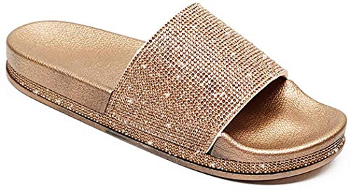 Damen Mädchen Sandalen Sommer Hausschuhe Flip Flops Mode Flache mit Strass Glitzer für Frauen Sommer Flip Flops Casual Strand Sandale Flache Schuhe (EU 36, Golden) von Wiftly