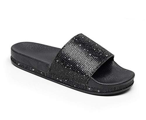 Damen Mädchen Sandalen Sommer Hausschuhe Flip Flops Mode Flache mit Strass Glitzer für Frauen Sommer Flip Flops Casual Strand Sandale Flache Schuhe (EU 36, Schwarz) von Wiftly