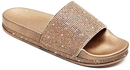 Damen Mädchen Sandalen Sommer Hausschuhe Flip Flops Mode Flache mit Strass Glitzer für Frauen Sommer Flip Flops Casual Strand Sandale Flache Schuhe (EU 38, Golden) von Wiftly