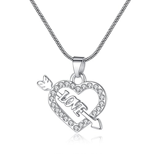 Forever Love Amors Pfeil Halskette mit Herz-Zirkon Anhänger, 925 Sterlingsilber, von Wiftly