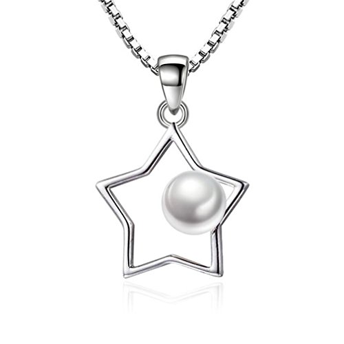 Halskette Damen Stern Hohl mit Perlen Halskette 925 Silber Anhänger Schmuck 45CM Kettenlänge Geburtstag Geschenk für Damen Mädchen von Wiftly