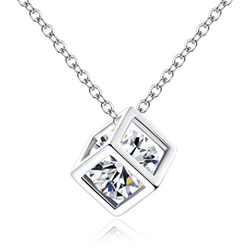 Kette Damen 925 Silber Halskette Anhänger Zirkon quadratische Halskette - dreidimensionale Liebe Wasser Cube Anhänger Dame Geschenk (Weiß) von Wiftly