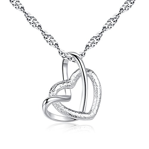 Kette Damen 925 Sterling Silber Doppel Herz Anhänger Halskette I Love You Forever für Damen mit 45cm sterling Silber kette Schmuck von Wiftly