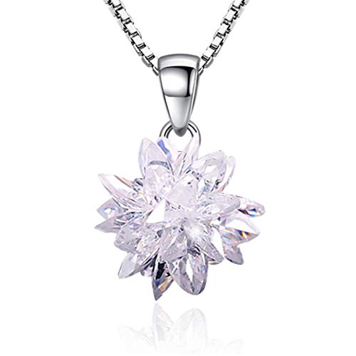 Kette Damen 925er Sterling Silber Dreidimensional Kristall Schneeflocke Zirkonia Schmuck Halskette Anhänger Einzel Herz Geschenk-Box Geburtstag Geschenk für Frauen Mädchen Mutter Freundin von Wiftly