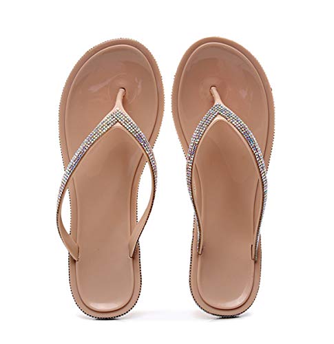Sommer Flip Flops Damen Mädchen Sandalen Hausschuhe Mode Flache mit Strass Glitzer für Frauen Sommer Flip Flops Casual Strand Sandale Flache Schuhe-Gold (EU36-42) (Numeric_37) von Wiftly