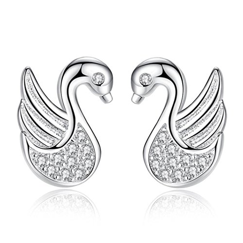 Wiftly Damen Einfache Ohrringe， Süße Ohrringe Silber 925 Schwan Ohrringe Zirkon ，Modeschmuck Geschenke für Weihnachten Geburtstag Hypoallergen von Wiftly