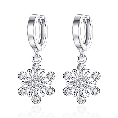 Wiftly Damen Elegant 925 Silber Ohrringe, Weihnachten Schneeflocke Baumeln Ohrringe Glitzer Ohrschmuck Weiß mit Zirkonia für Frauen, Hypoallergen von Wiftly