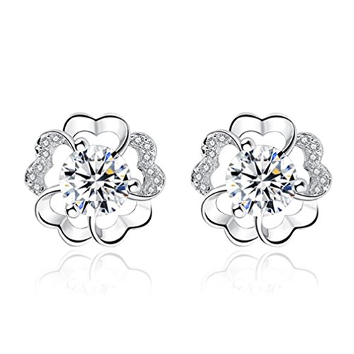 Wiftly Damen Mädchen Ohrringe Silber 925 Glitzer Zirkonia Glückliche Blumen Süß Ohrstecker Einfache Studs Ohrschmuck für Frauen Tochter von Wiftly