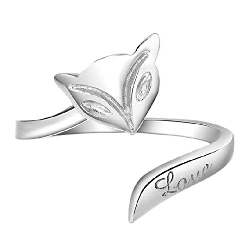 Wiftly Damen-Ring Fuchs Ring Damen 925 Silber Fox Ring Finger Verstellbar Geschenk Damen Schmuck Frauen von Wiftly