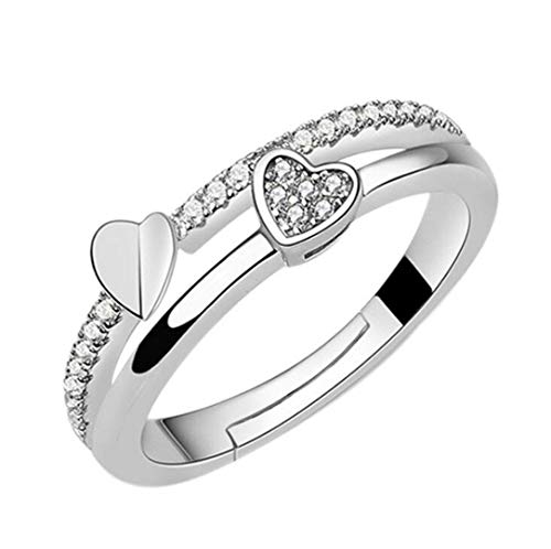 Wiftly Damen-Ring Infinity Für Immer Liebe Zwei Herzen 925 Sterlingsilber Zirkonia Verstellbare Größe Offener Ring von Wiftly