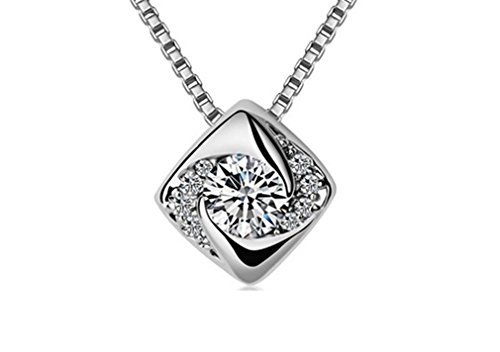 Wiftly Frauen Collier Edel Einfache Cube mit Zirkonia Anhänger 925er Silber Kurze Halsreif -Kette+Anhänger von Wiftly