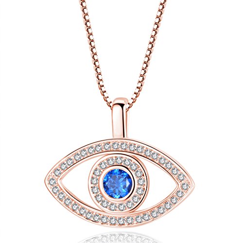 Wiftly Kette Böser Blick Stein, türkisches Auge, Nazar Boncuk Hamsa Halskette Sterling Silber Zirkonia Blau Rose Golden Y-Kette Allergikerfrei für Frauen Freundin von Wiftly