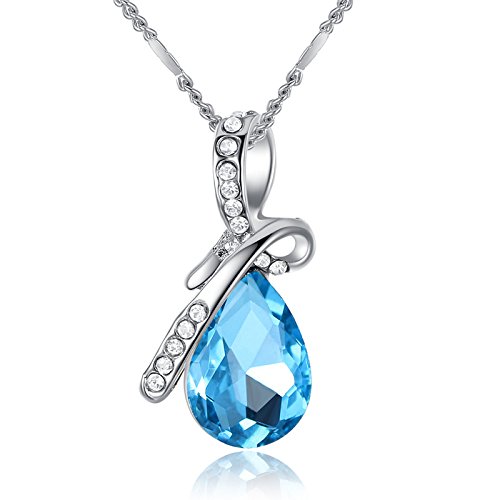 Wiftly Kristall Anhänger 925 Sterling Silber Halskette Damen Anhänger Zirkonia Schlüsselbein Kette Paar Engel Träne Halskette,meerblau,40 + 5 cm von Wiftly