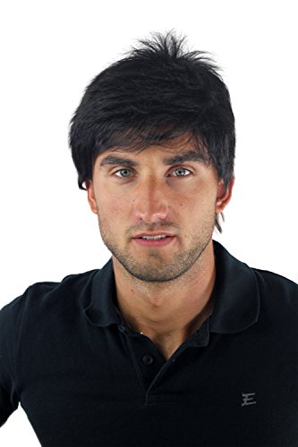 WIG ME UP - GFW1169-1B Herrenperücke Perücke Männer Kurz Jugendlich Lässig Wild Stürmisch-Struppig aufgestylt Modisch Schwarz Toupet Neu von WIG ME UP