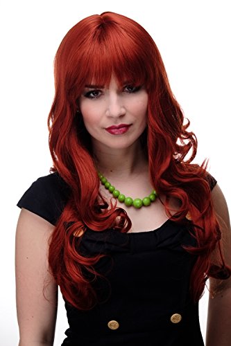 WIG ME UP - 285-135 Damen Perücke große kräftige Locken, welligem Haar mit glattem Pony Rot Dunkel-Kupferrot ca. 65 cm von WIG ME UP
