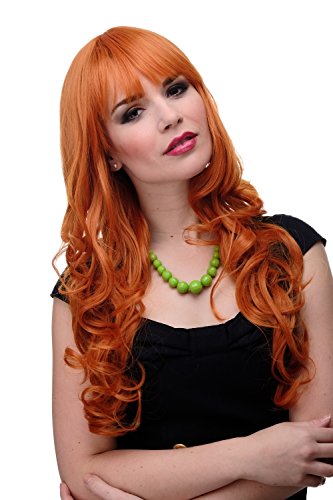 WIG ME UP - 285-T2735 Damen Perücke große kräftige Locken, welligem Haar mit glattem Pony Rot Rot/Orange ca. 65 cm von WIG ME UP