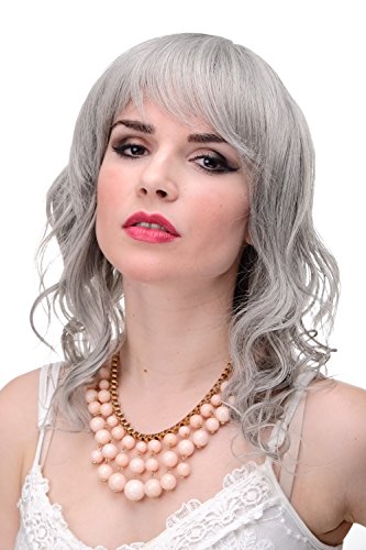 WIG ME UP - 5019-51 Damen Perücke leichter Wetlook Grau Grau halblang Pony als Scheitel stylbar ca. 50 cm von WIG ME UP