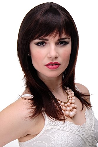 WIG ME UP - Schulterlange Damen Perücke Braun Schwarzbraun-Mahagonibraun-Mix glatte Haare mit Pony ca. 50 cm 3003-2T33 von WIG ME UP