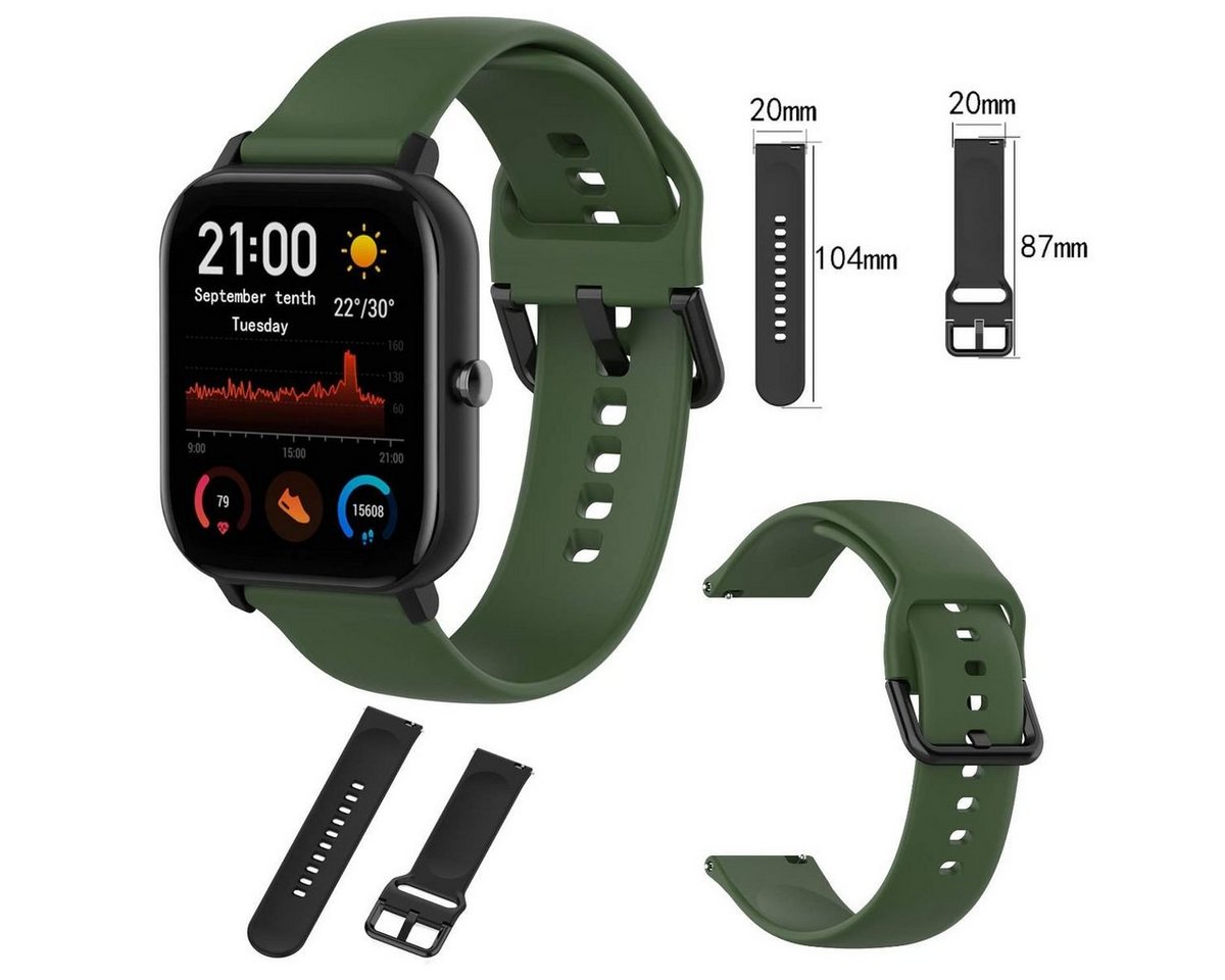 Wigento Smartwatch-Armband Für Amazfit GTS4 Mini Uhr Kunststoff / Silikon Armband Größe L Männer Ersatz Arm Band Army Grün von Wigento