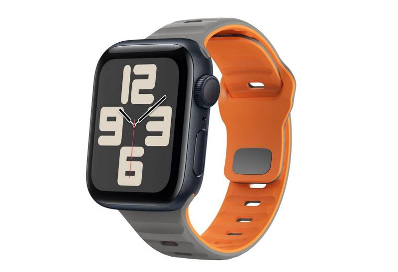 Wigento Smartwatch-Armband Für Apple Watch SE 2023 40mm Silikon Wellenstruktur Armband Grau, Silikonarmband mit umgekehrter Schnalle von Wigento