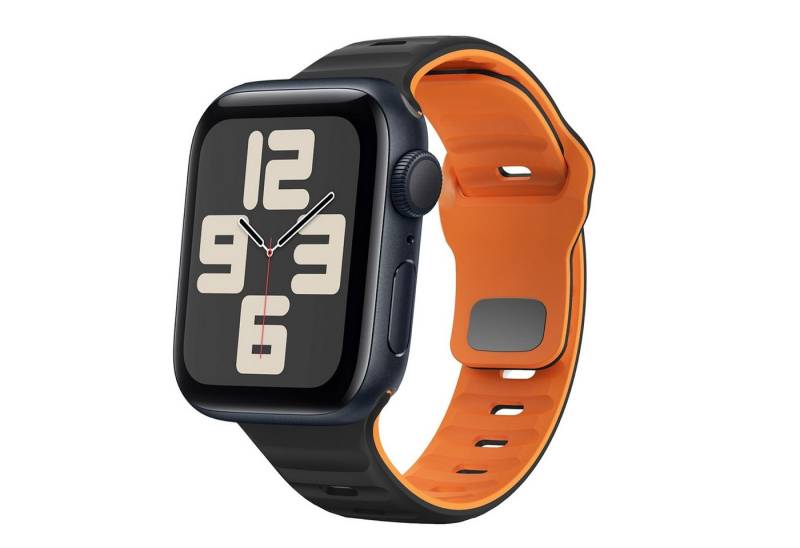 Wigento Smartwatch-Armband Für Apple Watch SE 2023 40mm Silikon Wellenstruktur Armband Schwarz, Silikonarmband mit umgekehrter Schnalle von Wigento