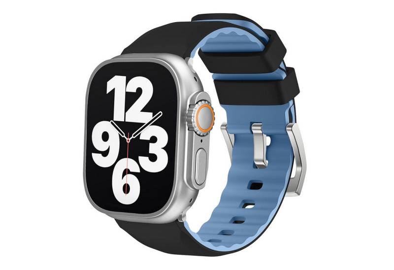 Wigento Smartwatch-Armband Für Apple Watch SE 2023 40mm Two Color Silikon Sport Arm Band Schwarz, Ersatz Austausch Silikon Sport Armband von Wigento