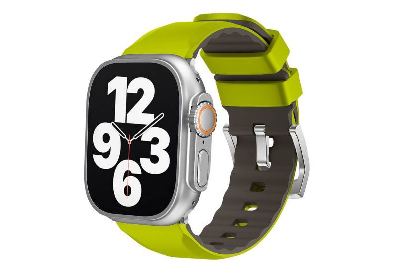 Wigento Smartwatch-Armband Für Apple Watch SE 2023 40mm Two Color Sport Silikon Arm Band Hellgrün, Ersatz Austausch Silikon Sport Armband von Wigento