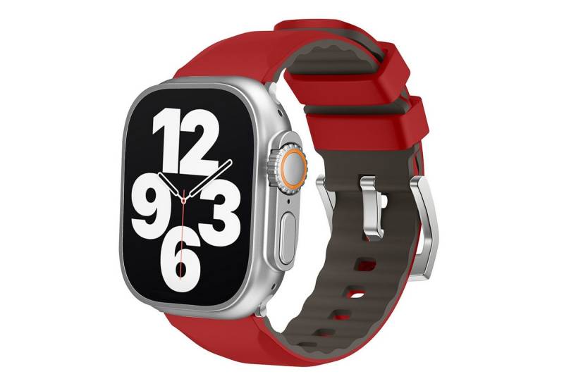 Wigento Smartwatch-Armband Für Apple Watch SE 2023 44mm Two Color Silikon Sport Arm Band Rot, Ersatz Austausch Silikon Sport Armband von Wigento