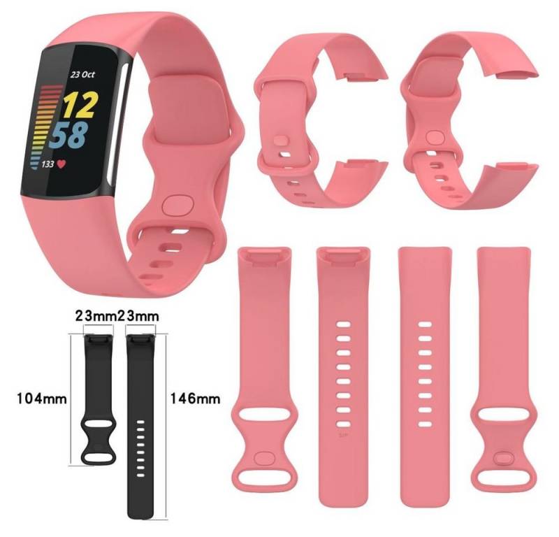 Wigento Smartwatch-Armband Für Fitbit Charge 6 / 5 Silikon Watch Armband Männer Größe L Rot von Wigento