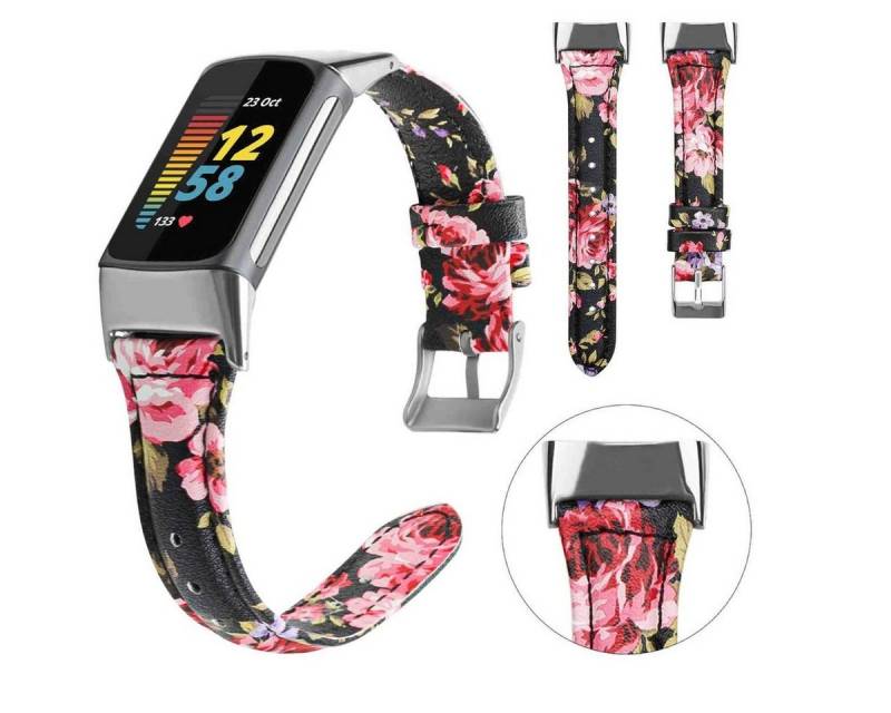 Wigento Smartwatch-Armband Für Fitbit Charge 6 / 5 Leder Watch Armband Muster 1 Frauen Größe S von Wigento