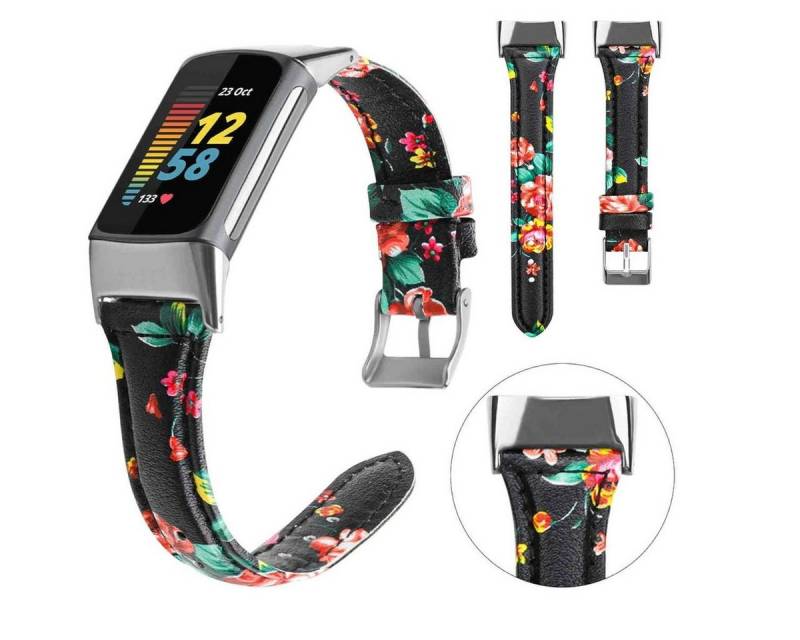 Wigento Smartwatch-Armband Für Fitbit Charge 6 / 5 Leder Uhr Watch Sport Armband Frauen Größe S von Wigento